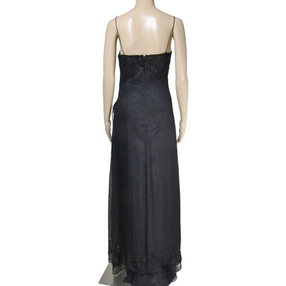 VTG Y2K Scala SILK S Beaded ASYMMETRICAL Whimsigoth Black Prom Maxi Dress - Picture 6 of 13